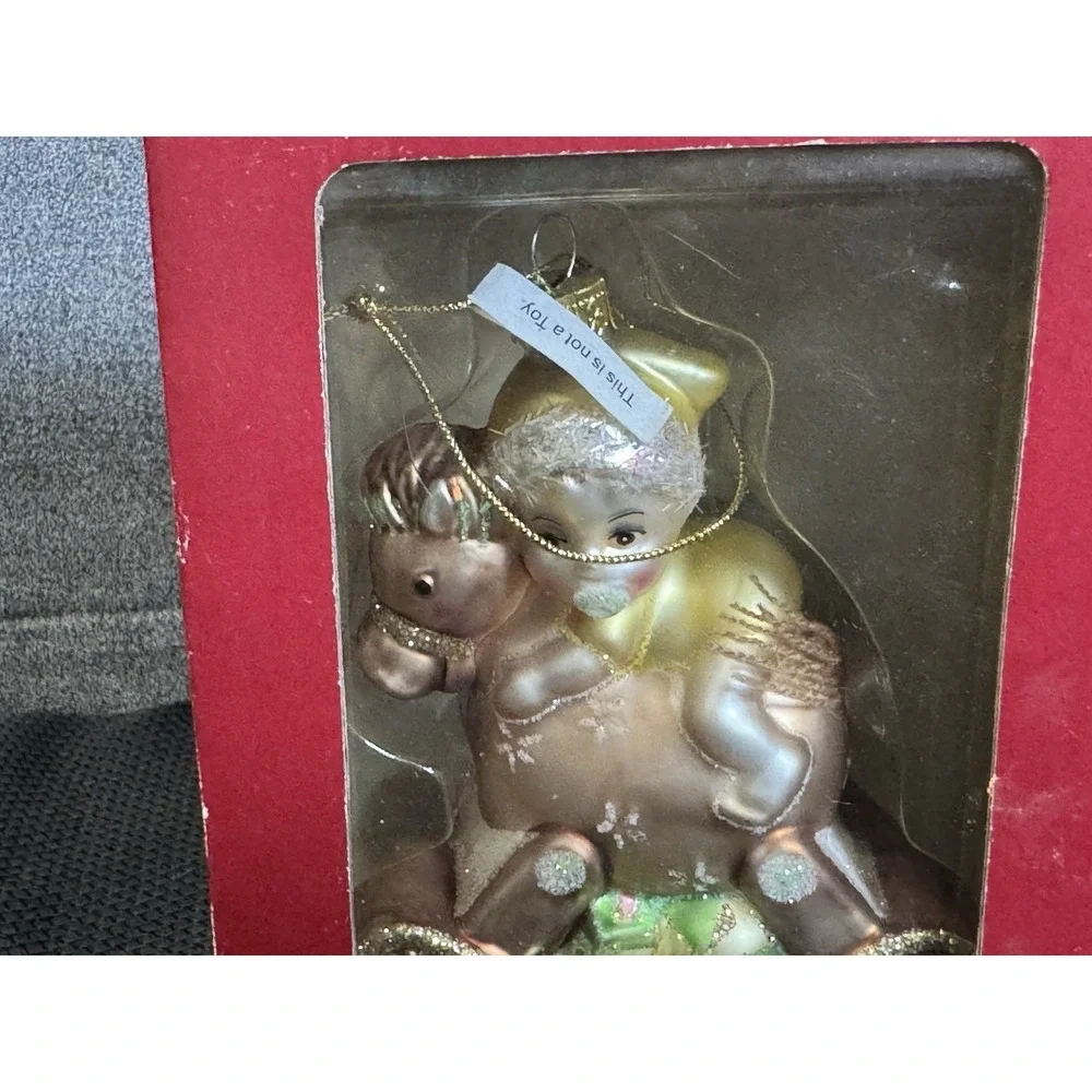 Vintage Home Accent 5in Blown Glass Babys 1st Christmas Rocking Horse Ornament‎